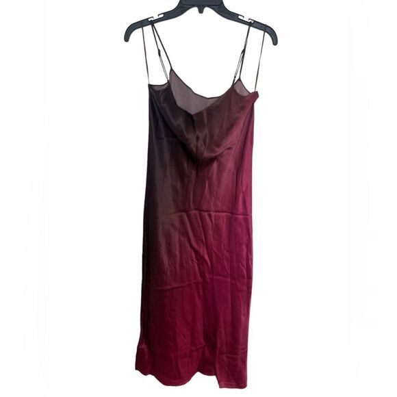Vince Beet/Brown Spaghetti Strap Ombré Satin Slip Midi Dress Size Small - Picture 3 of 16